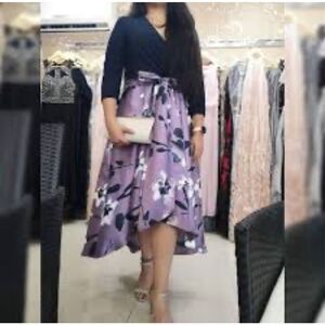 R&M Richards Navy/Purple Floral High Low Wrap formal Dress Size 8